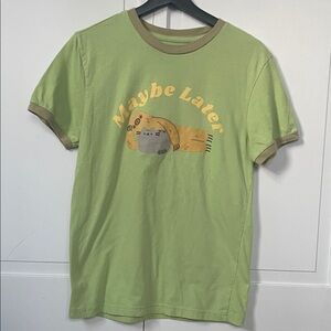 Pusheen Maybe Later Green and Olive Ringer Tee